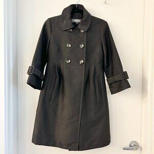 Kenneth Cole Women's Pintuck Double Breast Trench Peacoat Dark Black Gray Size S